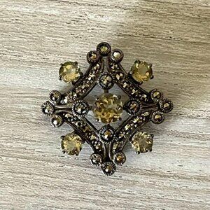 Vintage Style Brooch with Lemon Citrine and Marcasite